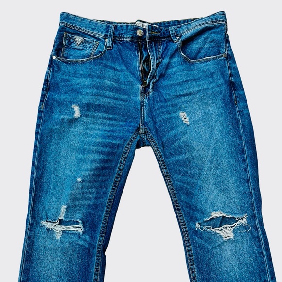 Guess Men Tapered Crop Distressed Jeans - Picture 2 of 4
